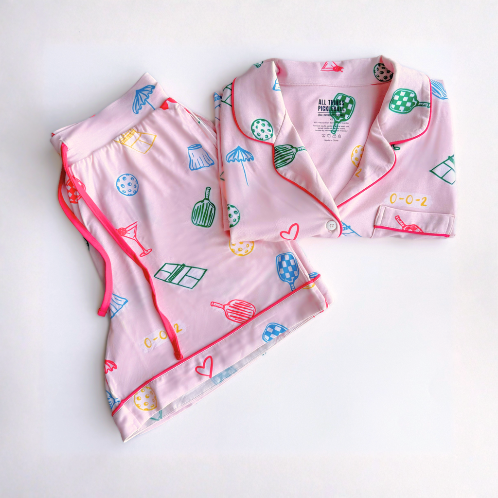All Things Pickleball Short Sleeve Women's Luxury Bamboo Pajama Set