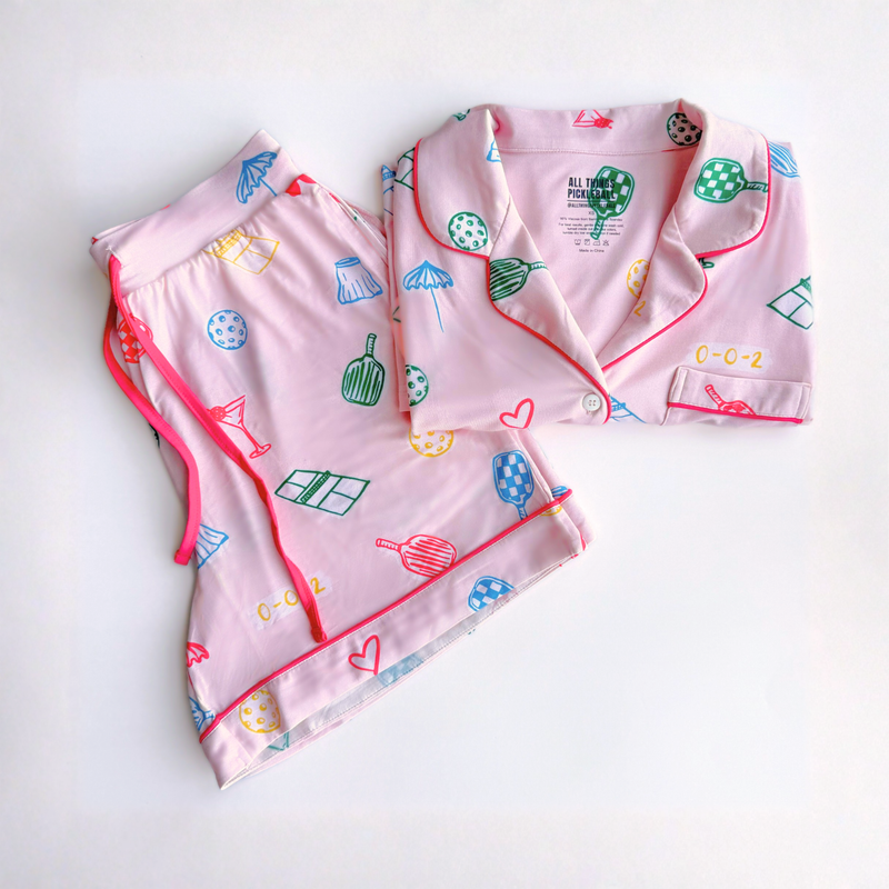 All Things Pickleball Short Sleeve Women's Luxury Bamboo Pajama Set