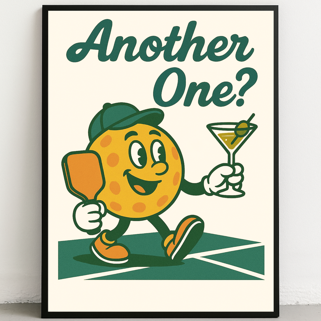 Retro Pickleball Wall Art, Vintage Pickleball Poster, Pickleball Decor Print for Home, Pickleball Artwork Retro Style, Retro Pickleball character, 70's vibe pickleball decor