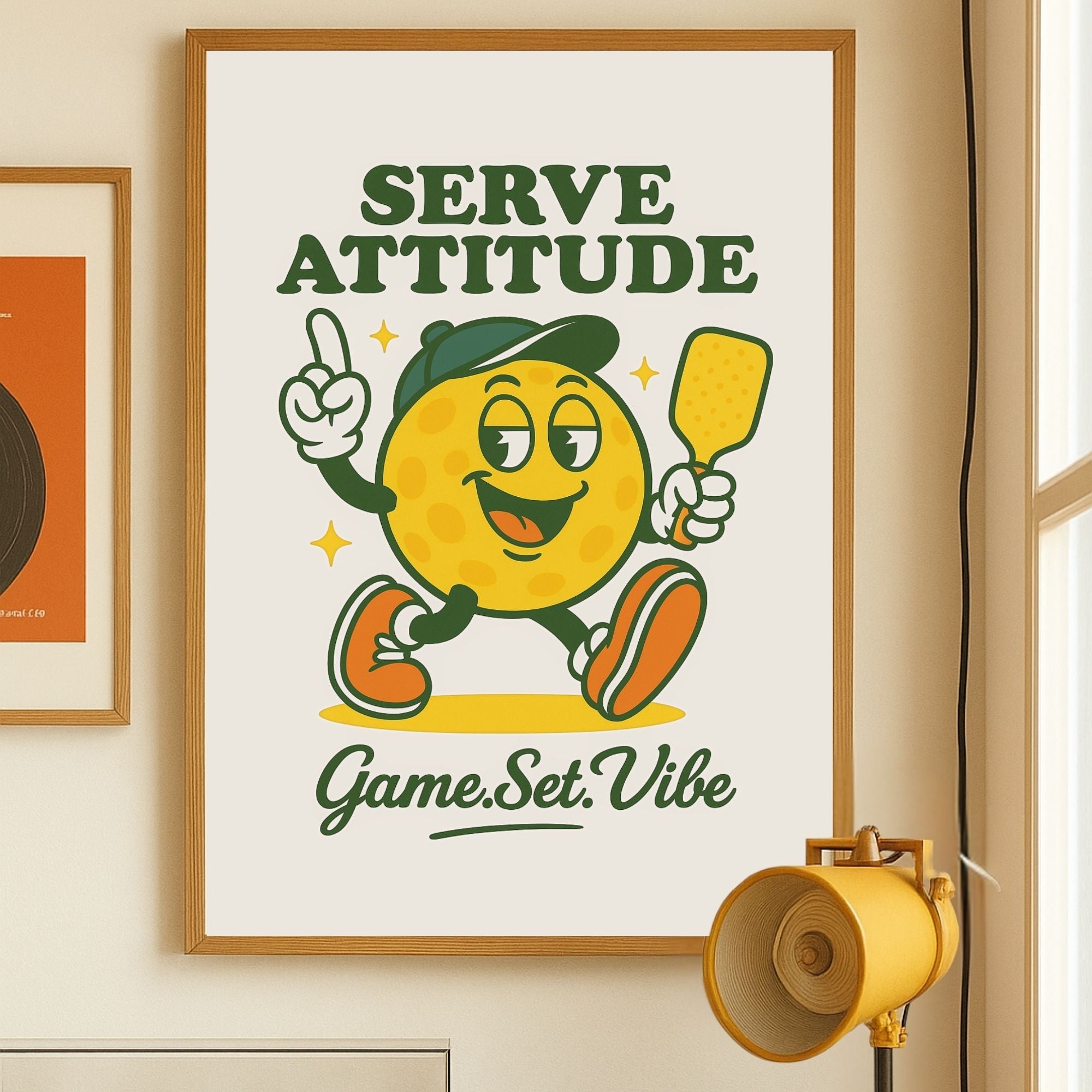 Retro Pickleball Wall Art, Vintage Pickleball Poster, Pickleball Decor Print for Home, Pickleball Artwork Retro Style, Retro Pickleball character, 70's vibe pickleball decor, Home Pickleball Decor