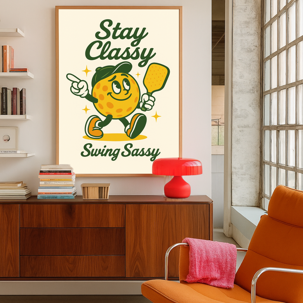 Retro Pickleball Wall Art, Vintage Pickleball Poster, Pickleball Decor Print for Home, Pickleball Artwork Retro Style, Retro Pickleball character, 70's vibe pickleball decor, Home Pickleball Decor
