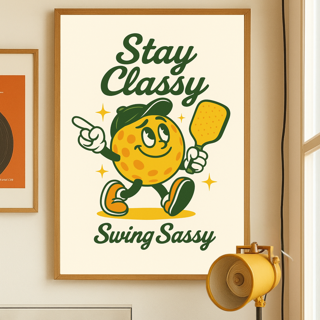 Retro Pickleball Wall Art, Vintage Pickleball Poster, Pickleball Decor Print for Home, Pickleball Artwork Retro Style, Retro Pickleball character, 70's vibe pickleball decor, Home Pickleball Decor