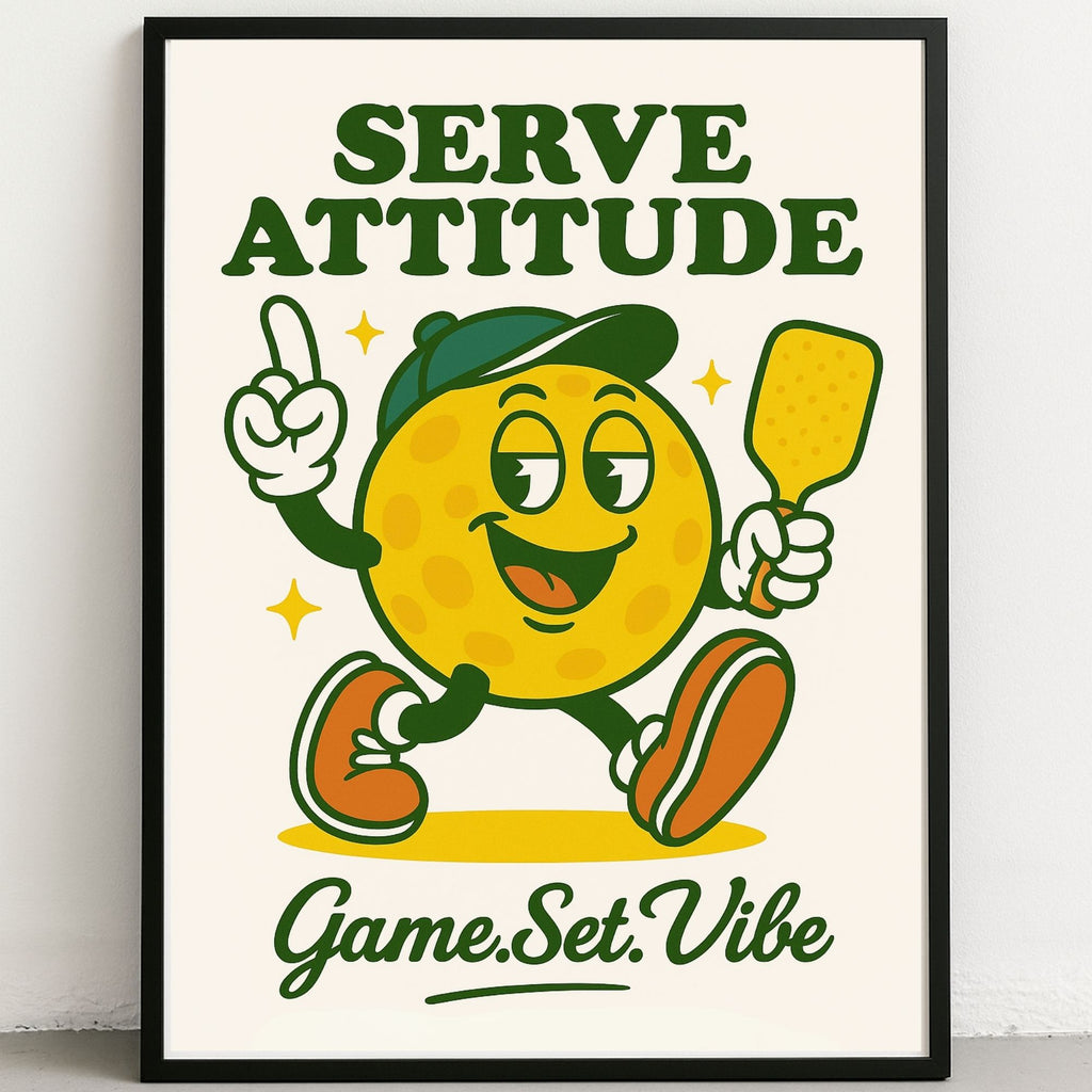 Retro Pickleball Wall Art, Vintage Pickleball Poster, Pickleball Decor Print for Home, Pickleball Artwork Retro Style, Retro Pickleball character, 70's vibe pickleball decor