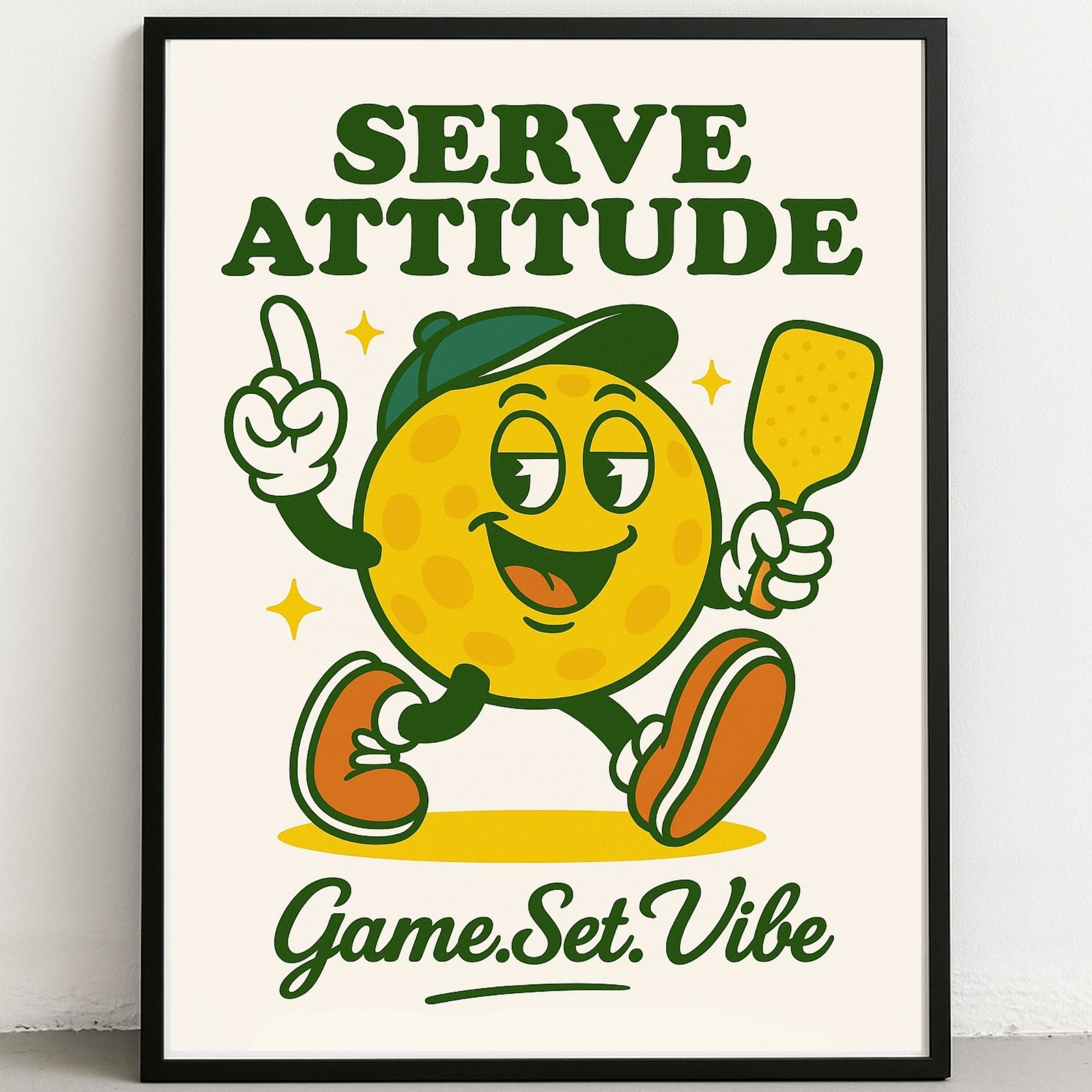 Retro Pickleball Wall Art, Vintage Pickleball Poster, Pickleball Decor Print for Home, Pickleball Artwork Retro Style, Retro Pickleball character, 70's vibe pickleball decor