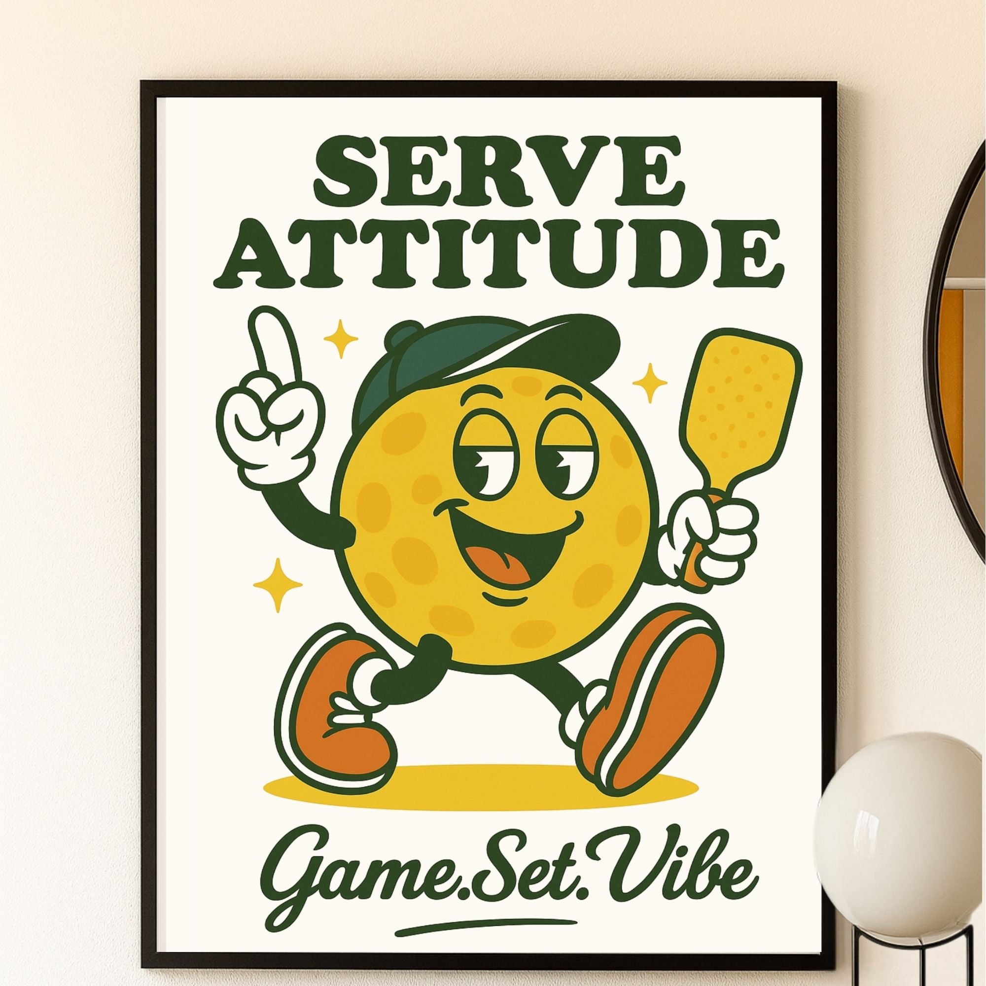 Retro Pickleball Wall Art, Vintage Pickleball Poster, Pickleball Decor Print for Home, Pickleball Artwork Retro Style, Retro Pickleball character, 70's vibe pickleball decor, Home Pickleball Decor