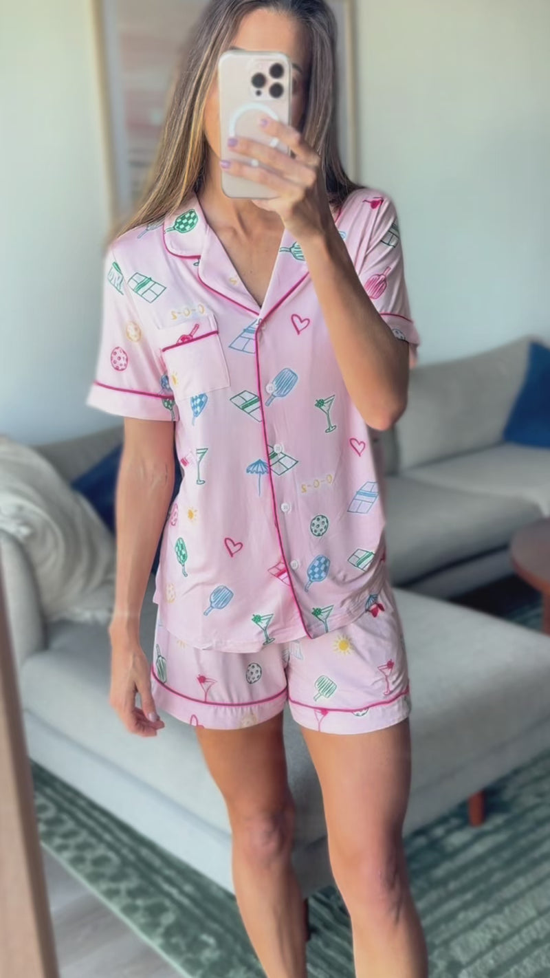All Things Pickleball Short Sleeve Women's Luxury Bamboo Pajama Set